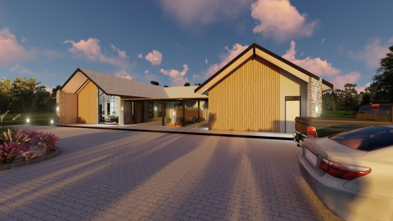 Casa Moderna Com Grandes Janelas E Um Carro U_DdqpBeIt0