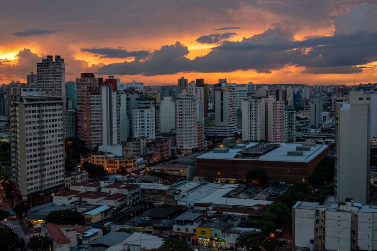 Captivating skyline view of Belo Horizonte, Brazil, during a dramatic sunset.